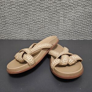 ERIC JAVITS Women’s Tan Woven Slide Sandals Open Toe Size 8